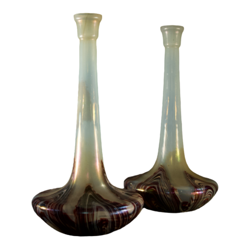 WILHELM KRALIK & SOHN Bohème, paire de vases en verre irisé Art Nouveau ca 1910