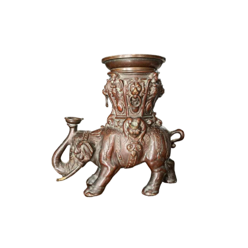 Brûle-encens / parfum ou lampe à huile asiatique en bronze, sculpture éléphant, 19ème siècle