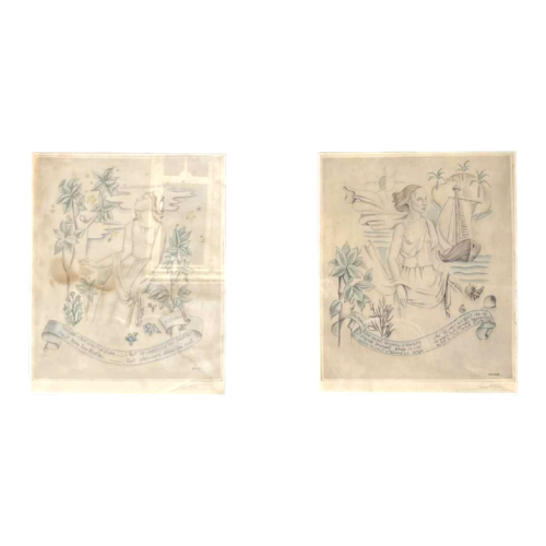 Leon NAVEZ par Jean NAVEZ "R Vivier & A Marin" paire de gravures aquatintes Art Déco