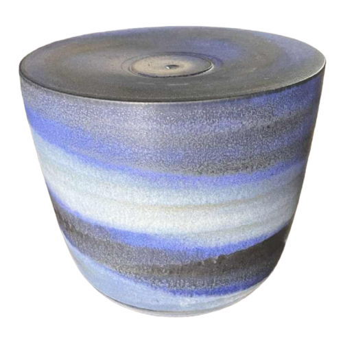 ANTONIO LAMPECCO, blue ceramic half-sphere vase, flat top, subtle veiled glaze, ca 1970