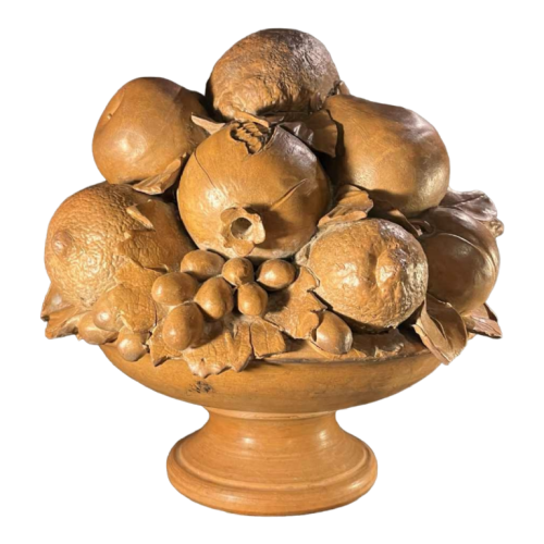 Coupe d'abondance aux fruits terre cuite, style baroque, travail italien, ca 1900