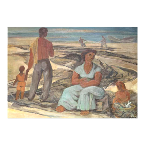 FLORY ROLAND "Retour de pêche" peinture, huile sur panneau, ca 1945