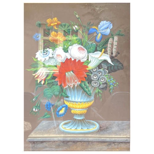 ‘Bouquet of flowers’ still life Neo Classic painting, gouache on paper, ca 1830