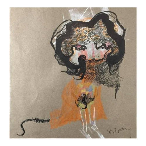 Anne Body " Parce queue " (peintre namuroise), huile sur papier, technique mixte sur papier, 1970