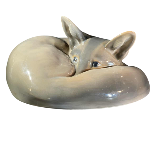 ERIK NIELSEN Royal Copenhagen, fennec or sleeping fox, animal sculpture figurine, polychrome porcelain N 438, ca 1930