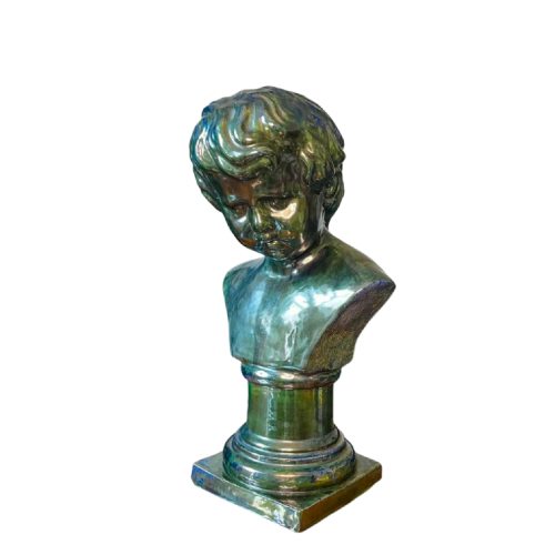 Louis Gustave Cambier & Roger Guérin, sculpture "Buste jeune enfant garçon" grès salé grand feu, Bouffioulx ca 1925