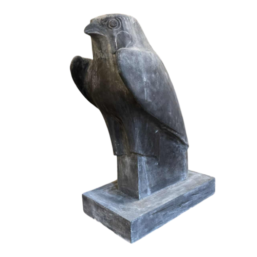 Large sculpture of a falcon 'Horus' in plaster, bluestone gray patina, 20th century