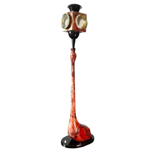 ALDO TURA, ‘Oiseau’ table / floor lamp, lacquered red goatskin parchment, Italy ca 1950