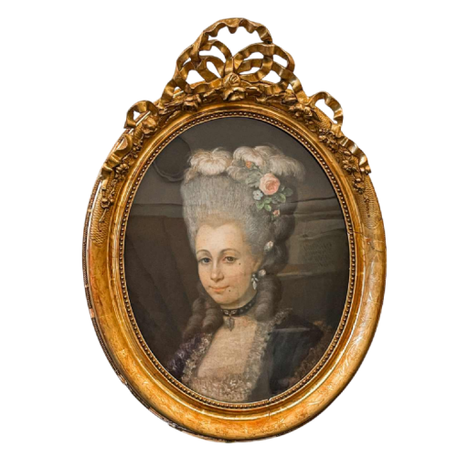 'Élégante à la coiffe pouf fleurie et ornée de plumes' tableau pastel sur papier, 18ème siècle