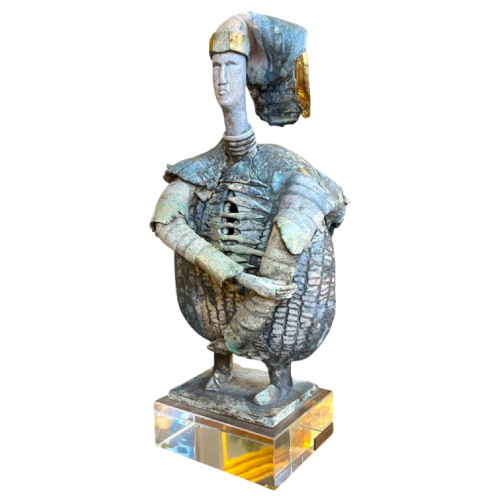 KLARA REYNDERS ‘ The Warrior ’ ceramic sculpture, enamel and gilding, circa 1987