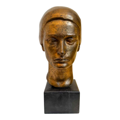 ROBERT DELNEST ' Visage de femme ' sculpture portrait / buste en bronze 1961