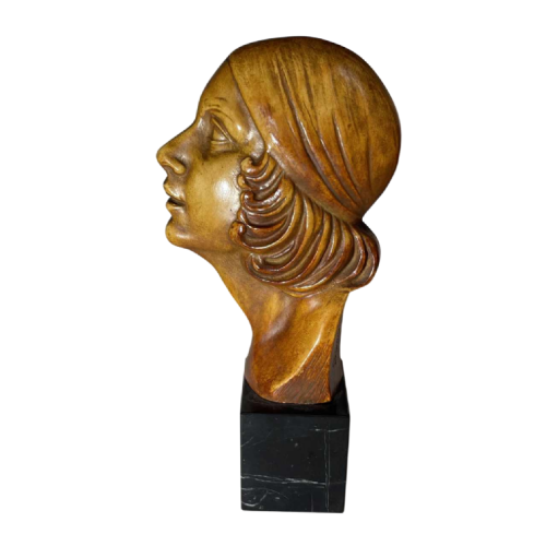 ANTONIO BANCHELLI 'Profile of garçonne woman' Art Deco terracotta sculpture, ca 1925