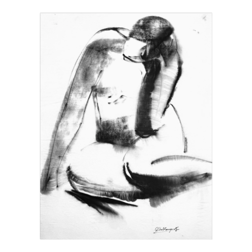 GEORGES (Géo) DE VLAMYNCK ‘Abstract Nude Woman B’ painting / mixed media, charcoal ink chalk on wet paper