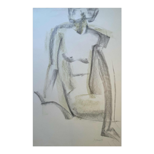 GEORGES (Géo) DE VLAMYNCK 'Nu de Femme Abstrait G' tableau / peinture / technique mixte, fusain encre et craie sur papier mouillé