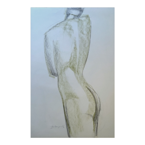 GEORGES (Géo) DE VLAMYNCK 'Nu de Femme Abstrait H' tableau / peinture / technique mixte, fusain encre et craie sur papier mouillé