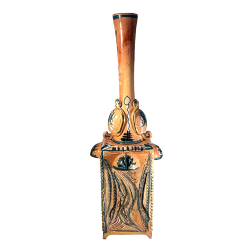 Maîtrise de Nimy, vase en céramique à 4 anses (49cm) à décor végétal, col étiré, corps section carrée, ca 1945