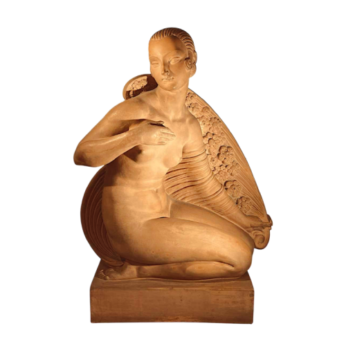 JOE DESCOMPS CORMIER 'Nude kneeling woman with drapery' Art Deco terracotta sculpture, ca 1910