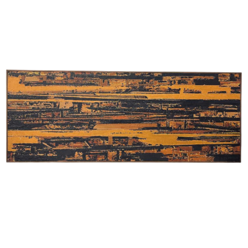 Serge Detriaux, tableau abstrait orange et noir, huile sur panneau, 1998