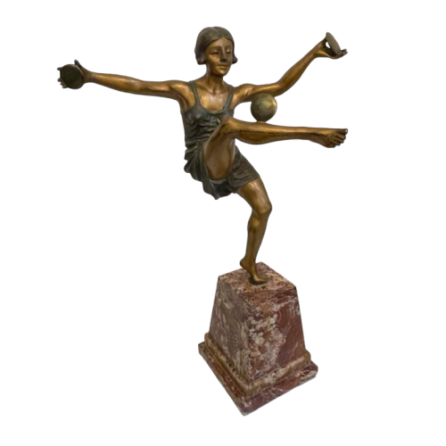 LEONILDO GIANNONI 'Danseuse nue aux disques' Art Deco sculpture in polychrome bronze, ca 1930