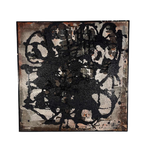 Louis-Marie Londot, abstract painting, oil and concretions on panel N°16, 1963