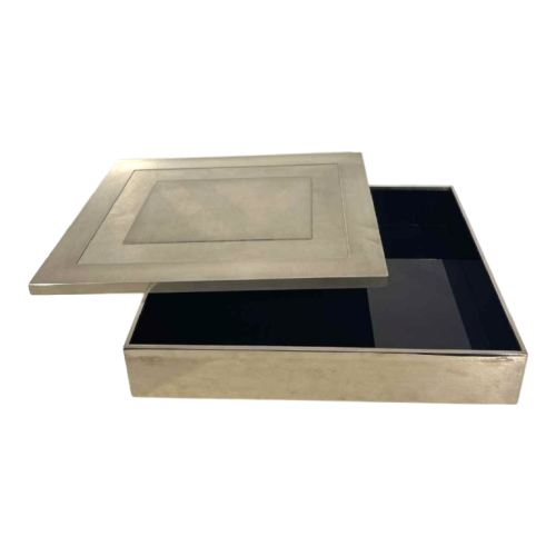 Giacomo Sinopoli pour Liwan's, boîte de rangement / à bijoux moderniste, acier & verre bleu 1970s