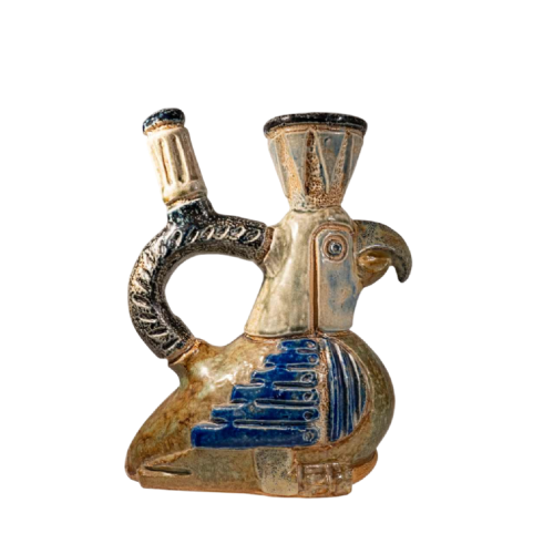 Jules Guérin Bouffioulx, vase / sculpture zoomorphe "oiseau INCAS N°3225" céramique grès 1950s