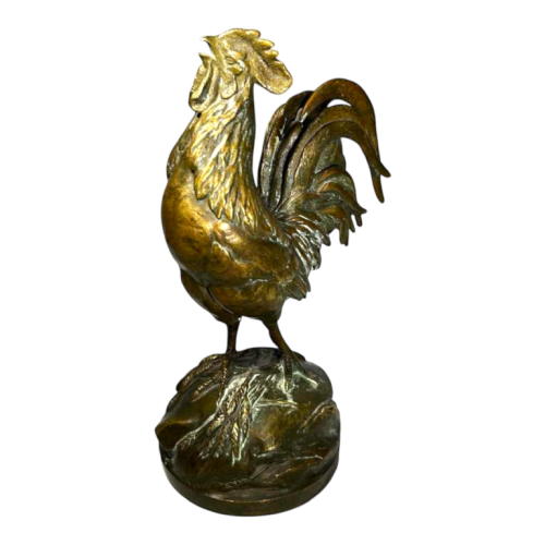 AUGUSTE NICOLAS CAIN pour SUSSE FRERES "Le réveil" sculpture bronze coq français, XIXe s
