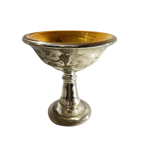 Coupe en verre mercurisé & doré dit "sulfure" soufflé, décor floral gravé à l'acide, fin XIXe
