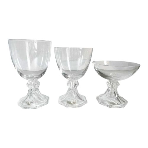 Val Saint Lambert "Yale" service cristal 12 coupes champagne - 9 verres vin rouge - 6 vin blanc, 1970s