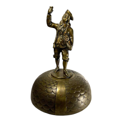 Hotel / table / desk bell – bronze figure with 4 acorn-shaped chimes, 19th century