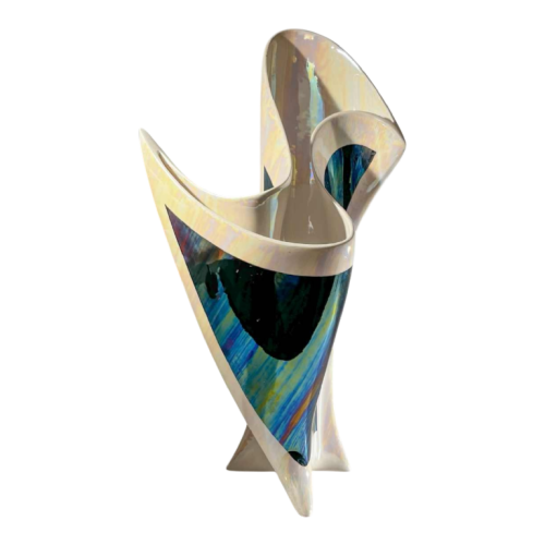 Verceram or Camillo Lusso, free-form and sculptural iridescent ceramic vase, ca 1960–70
