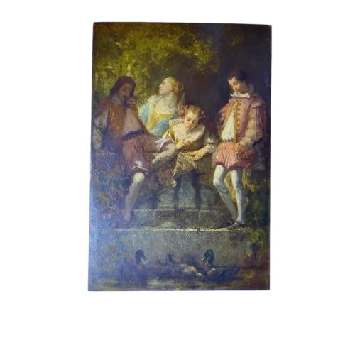 Narcisse Virgile Diaz de la Pena "Gallant Scene in the Park" oil painting on panel, ca. 1850