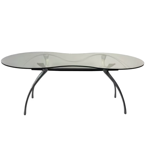 BERNARD DEQUET for Protis Design, desk in brushed aluminium and "kidney" glass, French design ca 1990