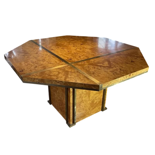 JEAN-CLAUDE MAHEY, table de salle à manger Hollywood Regency, allonges intégrées, ca 1970