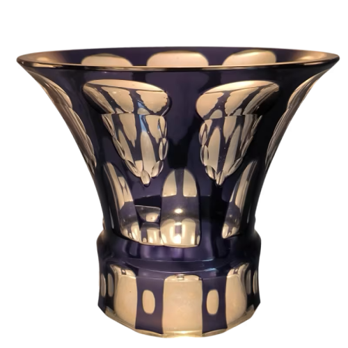 Johann Oertel, Carl Meltzer & Co. Langenau Haida, vase Art Déco cristal taillé doublé violet, Bohême ca 1925
