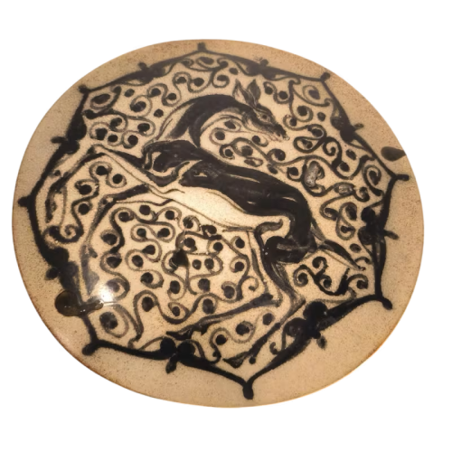 PIERRE PAULUS, rare 'Antelope' wall plaque, Art Deco Africanist stoneware, Bouffioulx stoneware ceramic, 1937