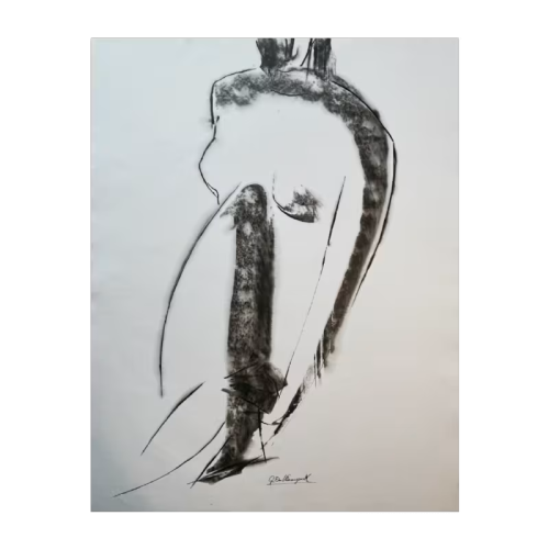 GEORGES (Géo) DE VLAMYNCK “Abstract Female Nude D' painting / mixed media, charcoal, ink and chalk on wet paper, mid 20th century.