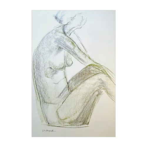 GEORGES (Géo) DE VLAMYNCK 'Nu de Femme Abstrait A' painting / mixed media, charcoal, ink and chalk on wet paper, mid 20th century